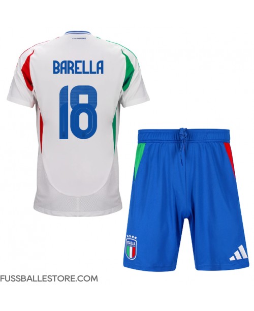 Günstige Italien Nicolo Barella #18 Auswärts Trikotsatzt Kinder EM 2024 Kurzarm (+ Kurze Hosen)